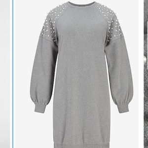 Pearl Embellished Sweatshirt Dress